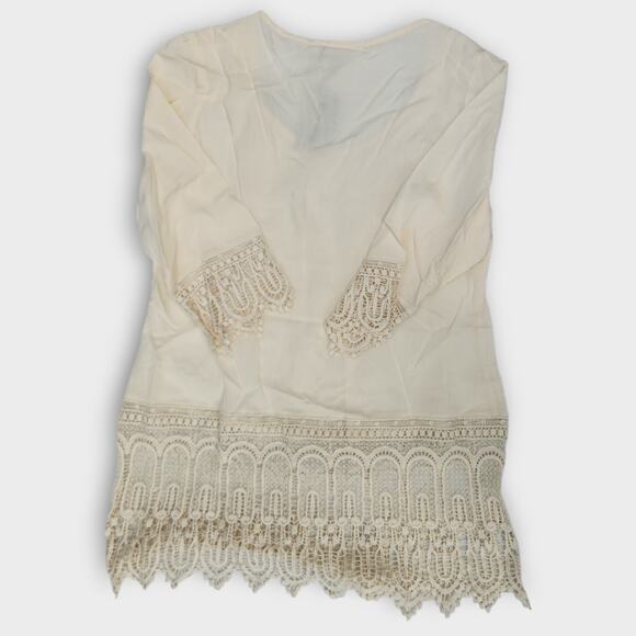Solitaire By Ravi Khosla Womens M 1/4 Sleeve Cream Crochet Cottagecore Boho NWT - Picture 2 of 7